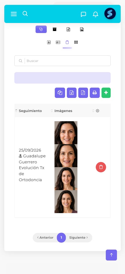 Seguimiento de tratamiento con fecha, especialista y fotos de evolución en Sunnu
